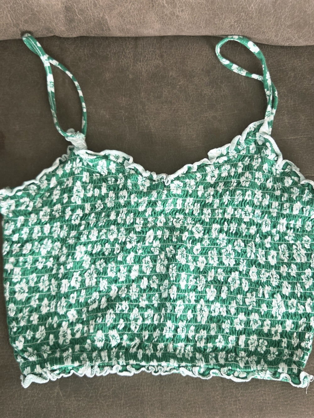 Primark Green and White Smocked Crop Top